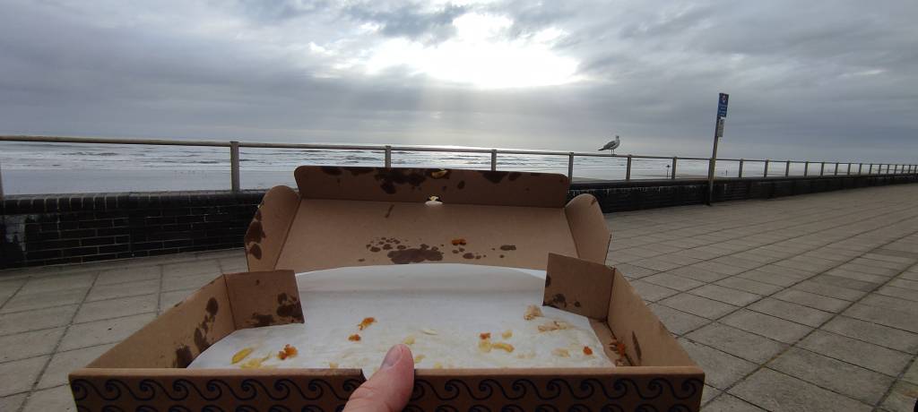 Fish n chips at Tywyn, car behind me!
