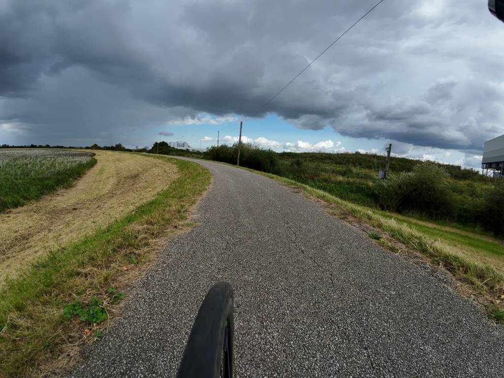 King's Lynn with rain up ahead.